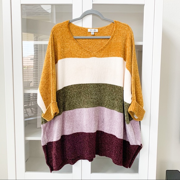 She and Sky Sweaters - She + Sky Multicolor Plus-size 3/4 Sleeve Sweater